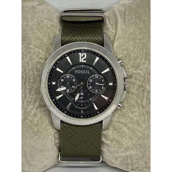 Fossil FS4532 Men's Grant Chronograph Green Leather Analog Dial Watch JK35 - Picture 3 of 11